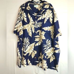 CARIBBEAN 100% Silk Men’s Hawaiian Shirt Dark Navy Blue, size 4XB